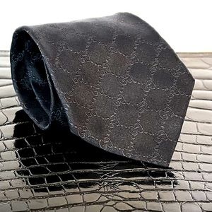 Gucci Black GG Monogram Guccissima Jacquard  Woven Silk Tie Italy